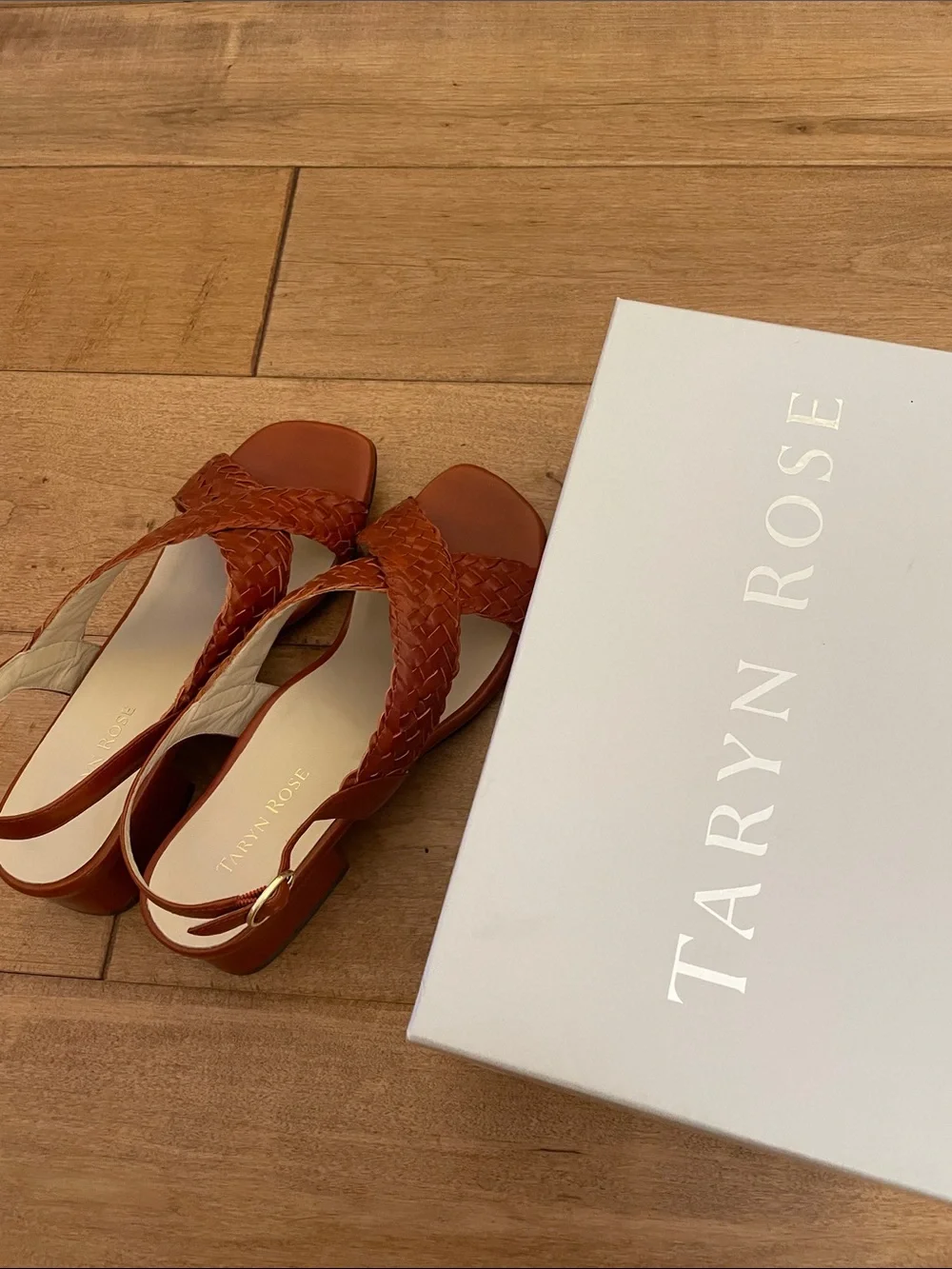 Taryn Rose Chestnut Braided Leather Slingback Sandals